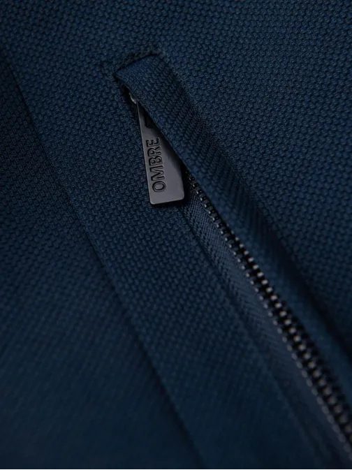 Tmavomodrý pánsky kabát s vysokým golierom V2 COWC-0136