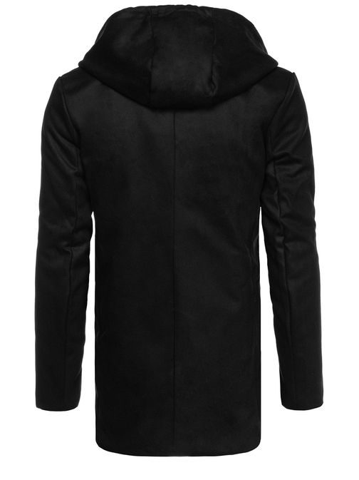 Módny čierny pánsky kabát s kapucňou