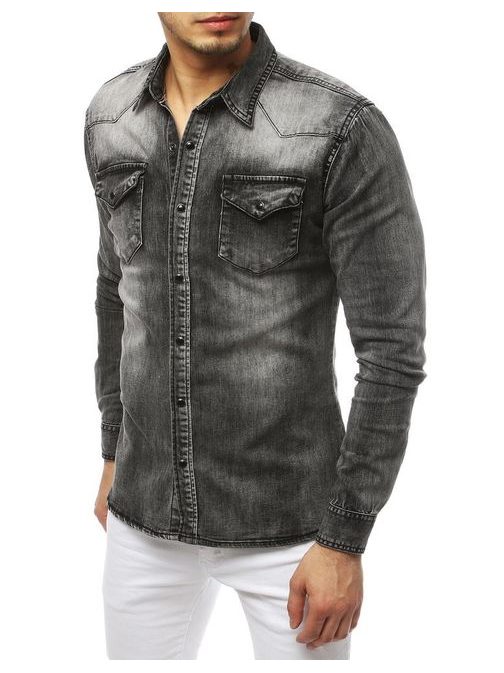 Moderná rifľová košeľa v šedej farbe