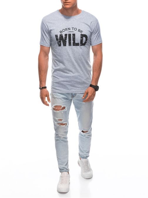 Pánske šedé tričko s nápisom Wild S1880