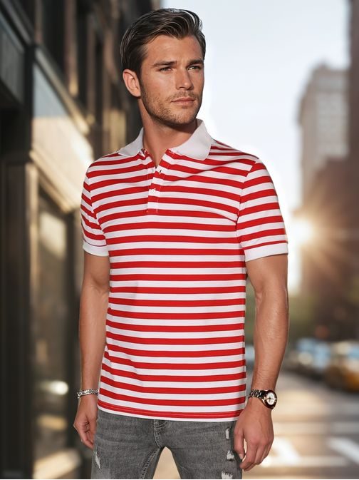Trendy červená pánska polokošeľa s pásikovým vzorom