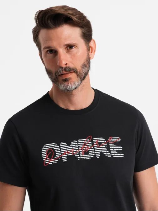 Trendy čierne bavlnené tričko s nápisom V2 TSPT-0211