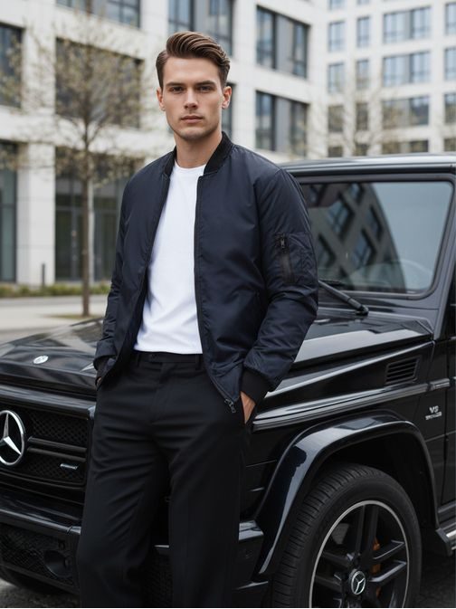 Módna pánska prechodná bunda v modrej farbe