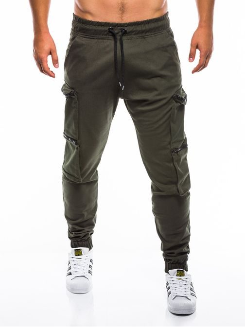 Bavlnené joggery v khaki farbe p706