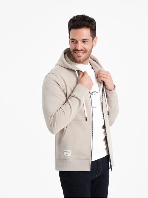 Základná béžová mikina na zips V1 SSBZ-0178