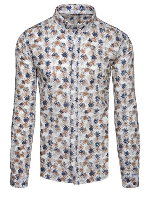 Kvetovaná slim fit pánska košeľa v bielej farbe