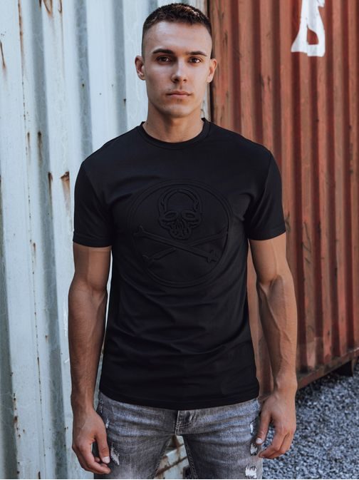 Čierne tričko s krátkym rukávom so vzorom