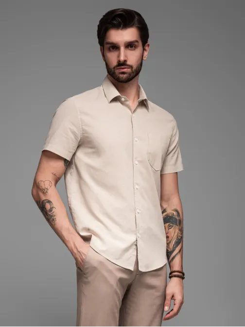 Ležérna béžová pánska košeľa V4 shss-0167