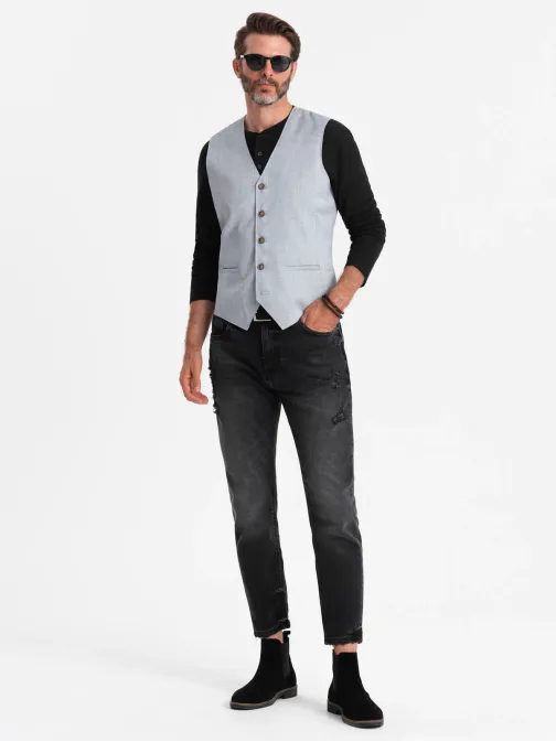 Nevšedná šedá elegantná vesta V1 BLZV-0106