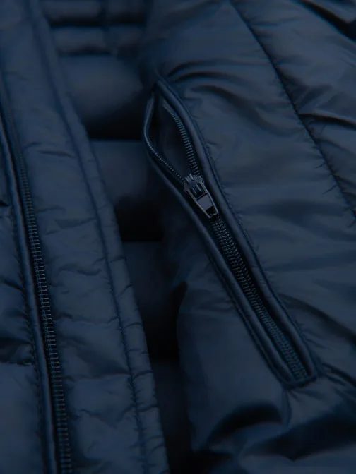 Jedinečná modrá prešívaná bunda s vysokým golierom V1 JALP-0231