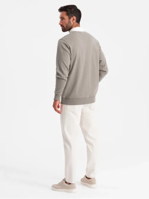 Elegantná béžová mikina s polo golierom V2 SSNZ-0132