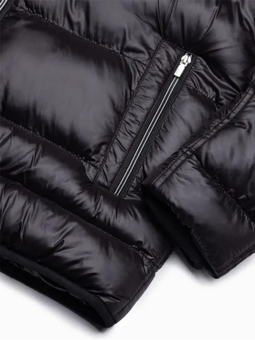 Prešívaná zimná bunda v čiernej farbe V1 22FW-010