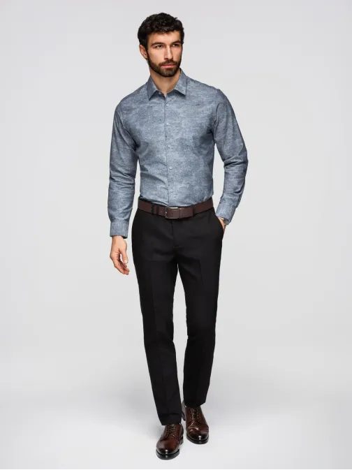 Šedá pánska košeľa s kvetinovým vzorom V3 K701