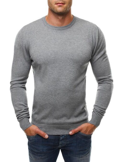 Sivý pánsky sveter s nášivkami na lakťoch 8005