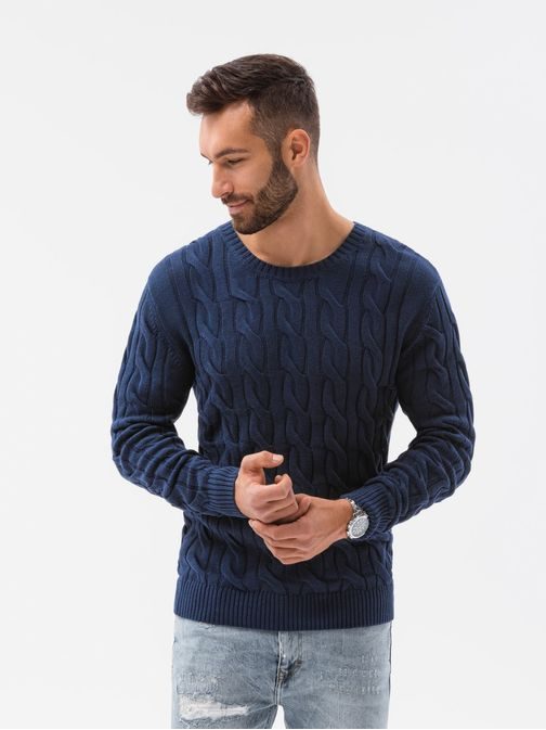 Nádherný tmavo-modrý sveter so vzorom E195