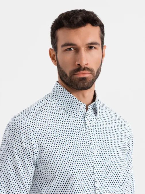 Jedinečná biela košeľa s trendy vzorom V2 SHCS-0140