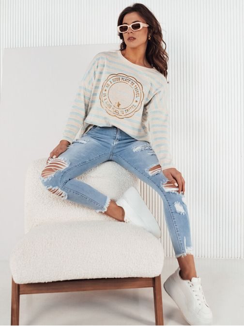 Dámsky ecru svetlo-pruhovaný sveter s potlačou Gordo