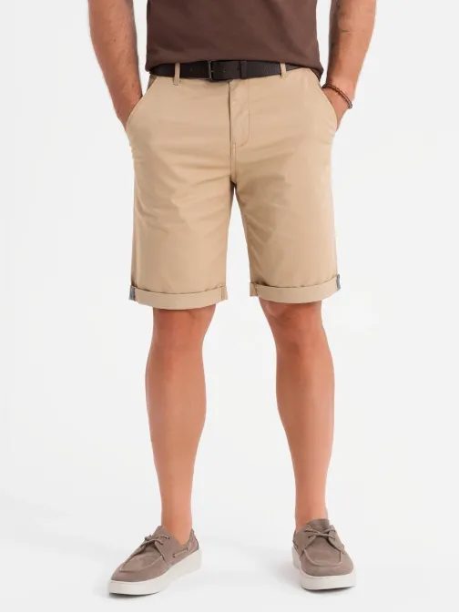 Pánske béžové chinos šortky s lemom V11 SRCS-0197