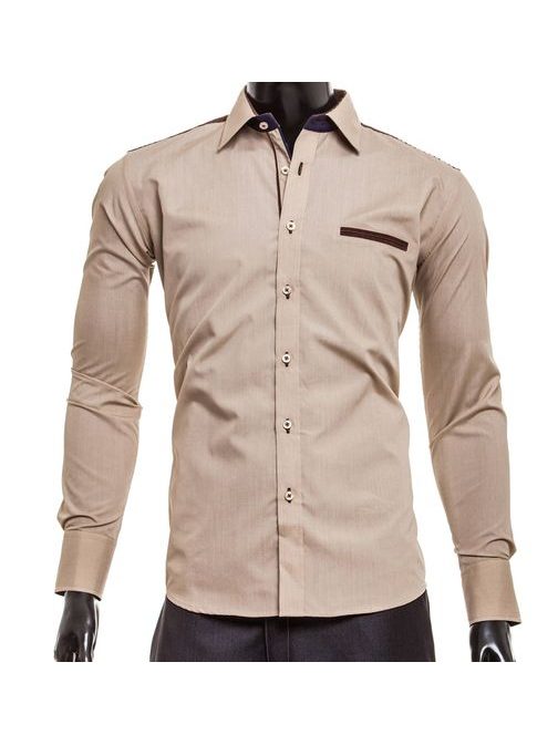 Hnedá pánska slim fit košeľa V016