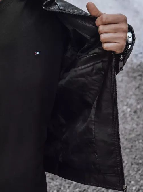 Štýlová koženková bunda v čiernej farbe bez kapucne