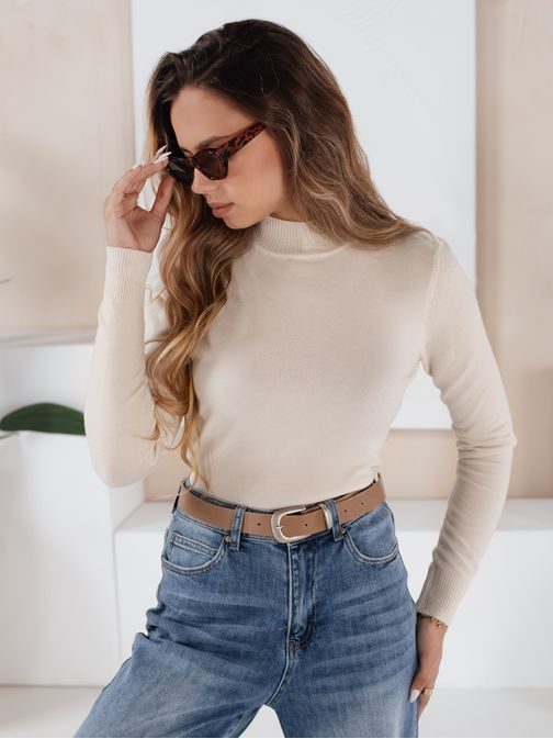 Jednofarebný ecru dámsky polorolák TARLENA