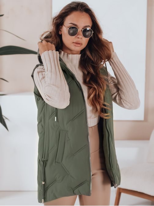 Módna dámska zelená prešívaná vesta