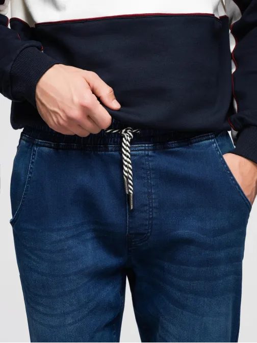 Pánske tmavomodré rifľové joggery V3 PADJ-0242