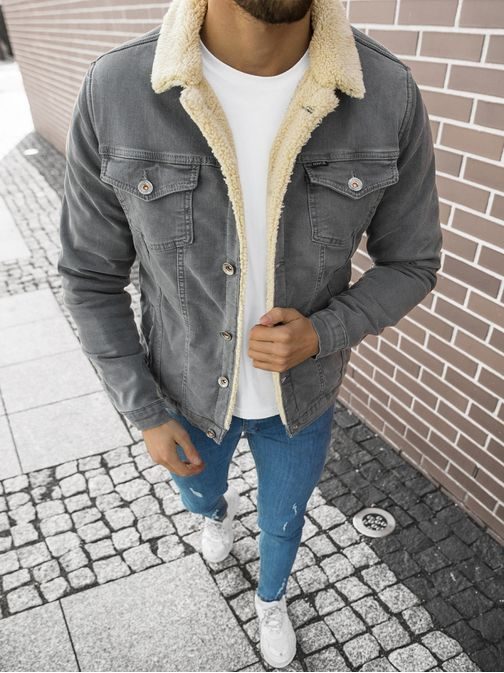 Štýlová rifľová bunda v šedej farbe BN/7319