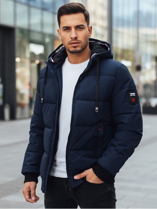 Zimná tmavomodrá pánska bunda s kapucňou