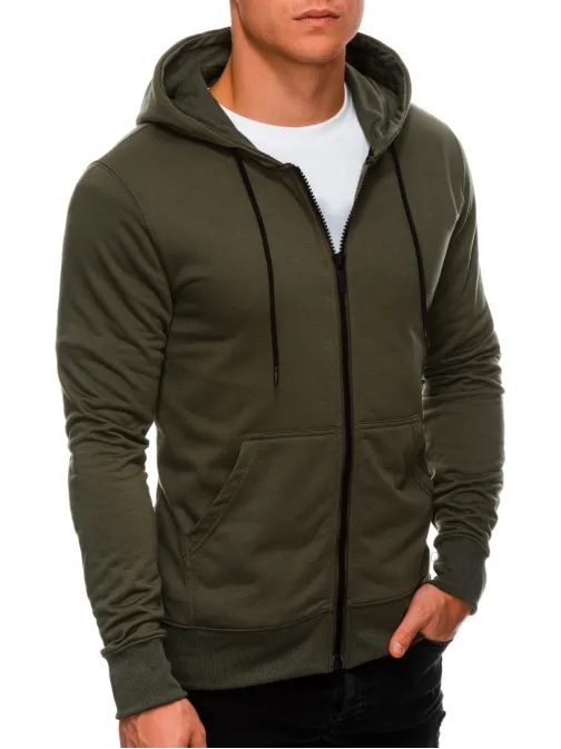 Olivová mikina s kapucňou na zips B1211