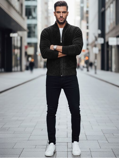 Čierny pánsky sveter na zips