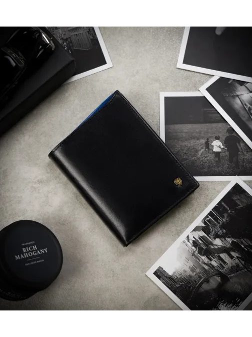 Moderná čierna pánska peňaženka na výšku