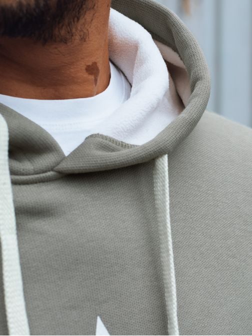 Khaki pánska mikina s potlačou a s kapucňou