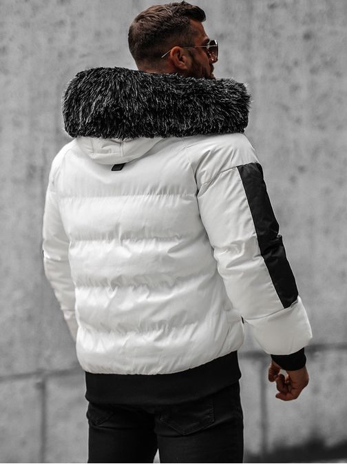 Biela štýlová bunda na zimu s kožušinou O/M798