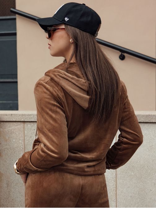 Dámska hnedá velúrová tepláková súprava Velcomfy