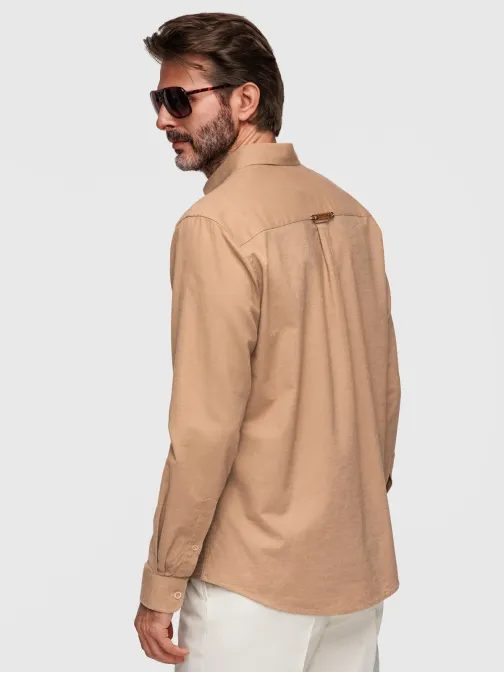 Svetlo hnedá košeľa ľanová s náprsným vreckom V7 SHCS-0134