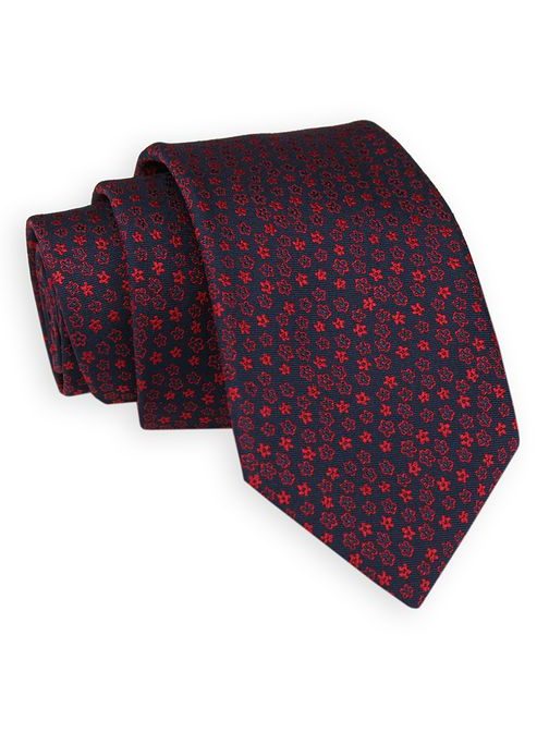 Granátová pánska kravata s jemným červeným kvetovaným vzorom