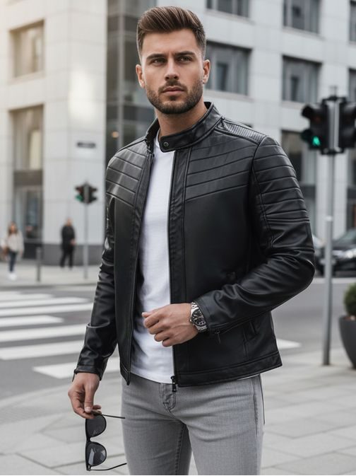 Pútavá  koženková čierna bunda