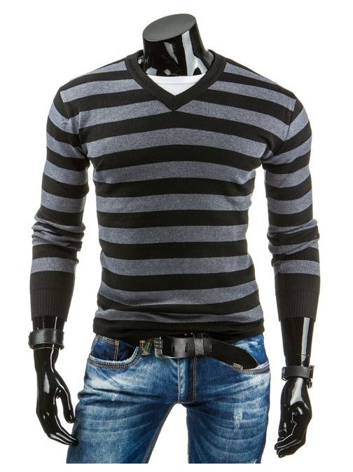 Moderný pásikavý čierny sveter