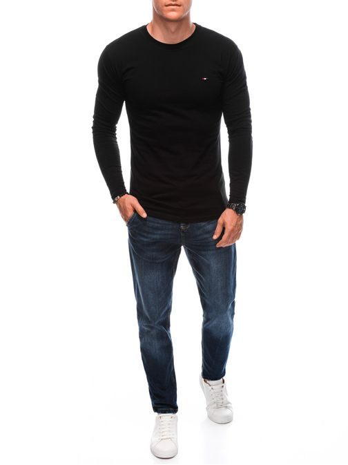 Čierne bavlnené tričko s dlhým rukávom s drobnou nášivkou L164