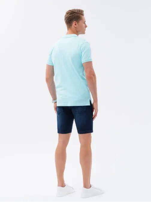 Bavlnená jasno modrá polokošeľa s jemným nápisom V2 S1746