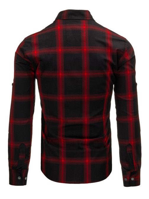 Elegantná kockovaná pánska košeľa čierno-červenej farby