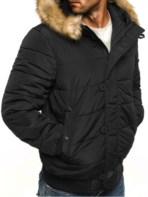 Čierna zimná bunda pre pánov s kapucňou J.STYLE 3098