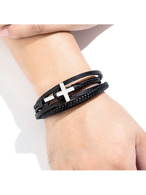 Pánsky viacvrstvový náramok s krížom