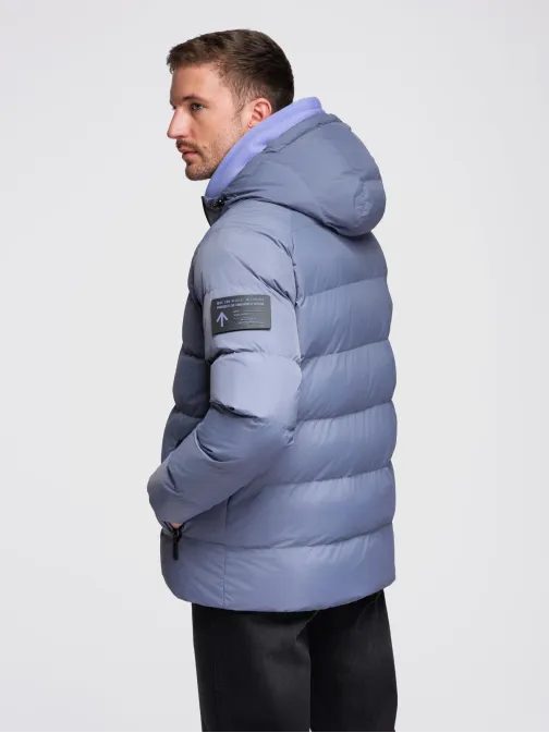 Teplá pánska bunda športového dizajnu fialovej farby