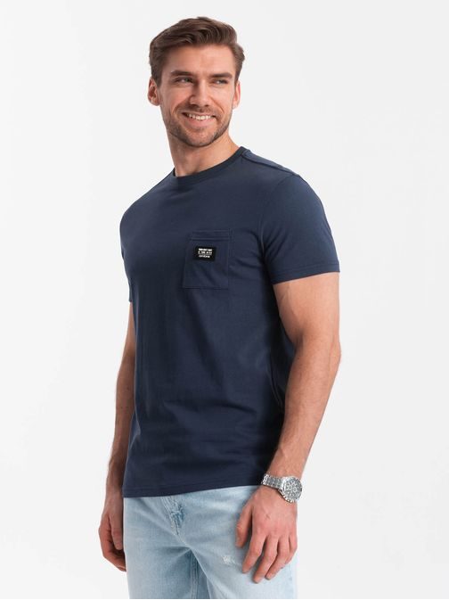 Trendy tričko s ozdobným vreckom tmavo modré V10 TSCT-0109