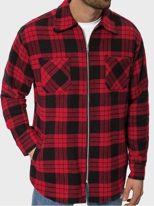 Flanelová červeno-čierna károvaná košeľa na zips B/20402056