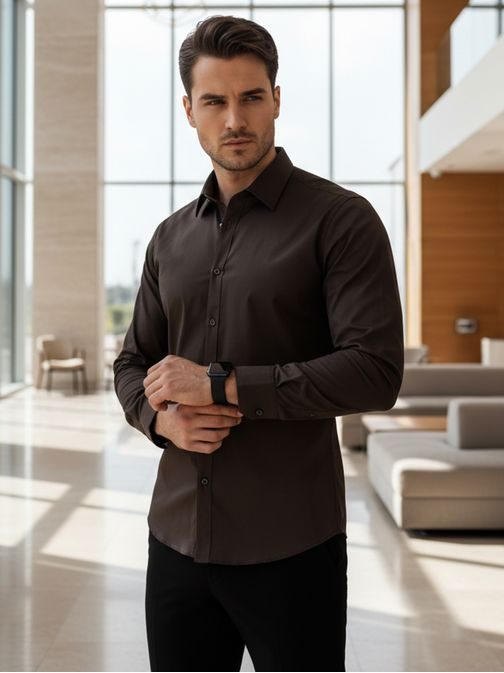 Základná tmavohnedá pánska košeľa