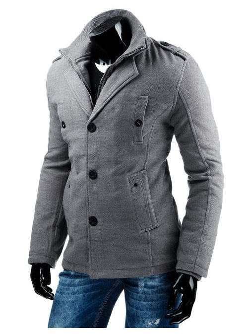 Sivý zateplený pánsky kabát na zimu
