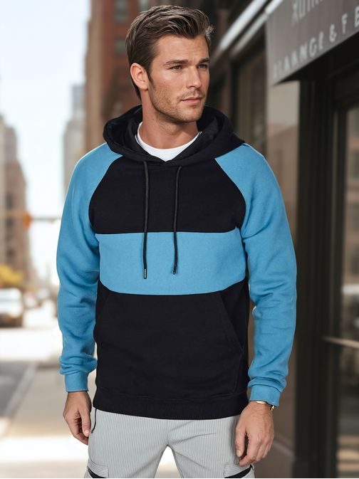 Pánska modrá a čierna mikina s kapucňou